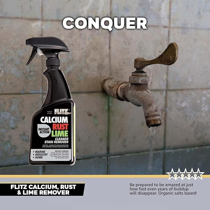 Flitz Calcium, Rust, & Lime Remover - 16oz Bottle of USA-Made Limescale Remover for Toilets, Showers, and More - Powerful Spray that Instantly Eliminates Tarnish, Grease, and Other Grime (12 Pack)