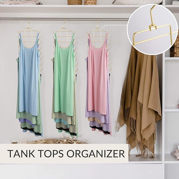 ZEDODIER 2 Pack Tank Top Hanger Space Saving, Bra Hangers for Closet Organizer, Hanging Bra Organizer Tank Tops Holder with 16 Hooks, Metal Closet Organizers and Storage Small Space Solutions, Gold