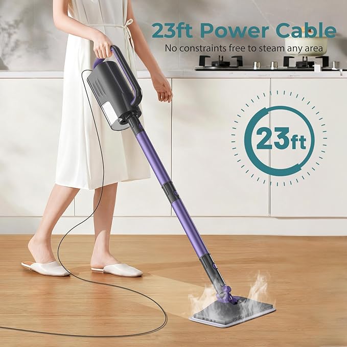 Steam Mop, Steam Cleaner with 400ML Water Tank, 2 Washable Pads, 23FT Power Cable floor steamer, Detachable Steam Mops for sealed Hard Floors, Marble, Stone, Hardwood (Lavender)