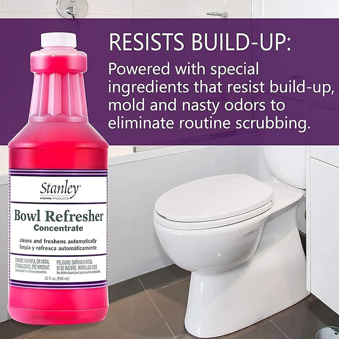 Stanley Toilet Bowl Cleaner & Deodorizer Concentrate 32 oz – Wild Rose Scent – Septic‑Safe Bowl Refresher – Cleans Stains & Residue with Each Flush (Pack of 4)