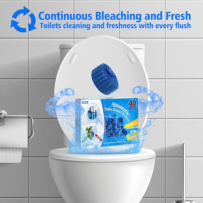 USKICH 40 Pack Toilet Bowl Cleaner Tablets,Blue Automatic Toilet Tank Cleaners, Long-Lasting Household Toilet Cleaners,Toilet flush Cleaning & Deodorizer