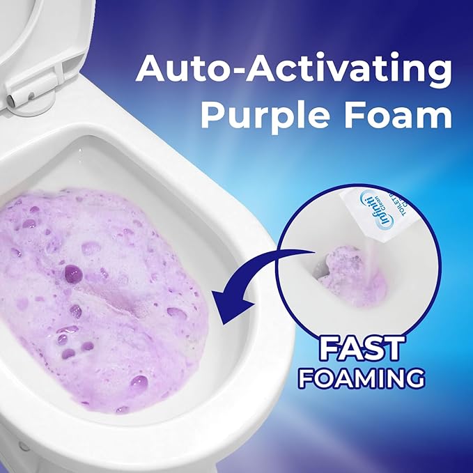 Foaming Toilet Bowl Cleaner – 10.5oz Auto-Activating Purple Foam, Removes Limescale & Odors, Lavender Scent, 3 Sachets