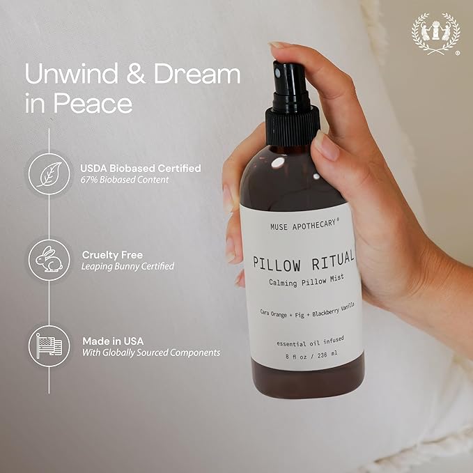 Muse Apothecary Pillow Ritual - Aromatic, Calming and Relaxing Pillow Mist, Linen and Fabric Spray - Infused with Aromatherapy Essential Oils - 8 oz, Bergamot + French Lavender + Sandalwood, 2 Pack