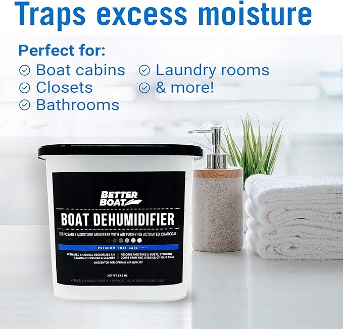 Moisture Absorber and Boat Dehumidifier, Charcoal Odor Remover for Damp Smell and Humidity, Unscented and Fragrance-Free, 2 Pack, Ideal for Basement, Closet, Home, RV, or Boating, No Refill Needed