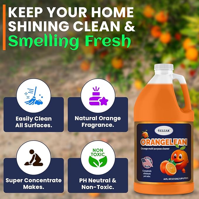 Multi Purpose Cleaner Pet Odor eliminator 64oz - Concentrate MAKES 32 GALLON - MADE IN USA- pH Neutral - Strong Floor Cleaner Odor eliminator - Stain Remover Cleaner & Deodorant (64 Fl Oz, Orangelean)