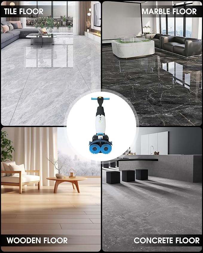 17" Commercial Floor Scrubber Machine with Double Brush Disc Battery-Powered Multi-Functional Floor Buffer Machine 360°Rotation,10700 sqft,350 RPM Motor,1-Gal Tank