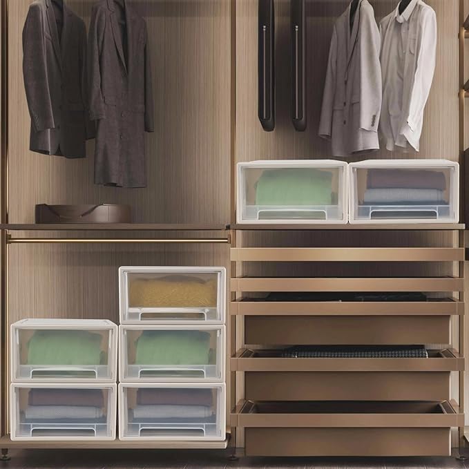 Xyskin 4-Pack 19 Quart Large Stackable Drawer Organizer Unit, Plastic Storage Box with Drawers