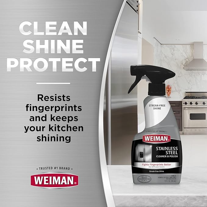 Weiman Stainless Steel Cleaner and Polish - Protects Appliances from Fingerprints and Leaves a Streak-Free Shine for Refrigerator, Dishwasher, Oven & Grill, Cleaning Supplies, Microfiber Cloth