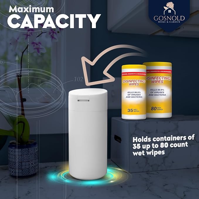 Extra Large Refillable Disinfecting Wet Wipes Dispenser (White) | Fits Clorox, Lysol, Bleach, Sanitizing Wipes | Durable Reusable Wipes Holder for Kitchen, Bathroom, Office | Gosnold Home & Garden