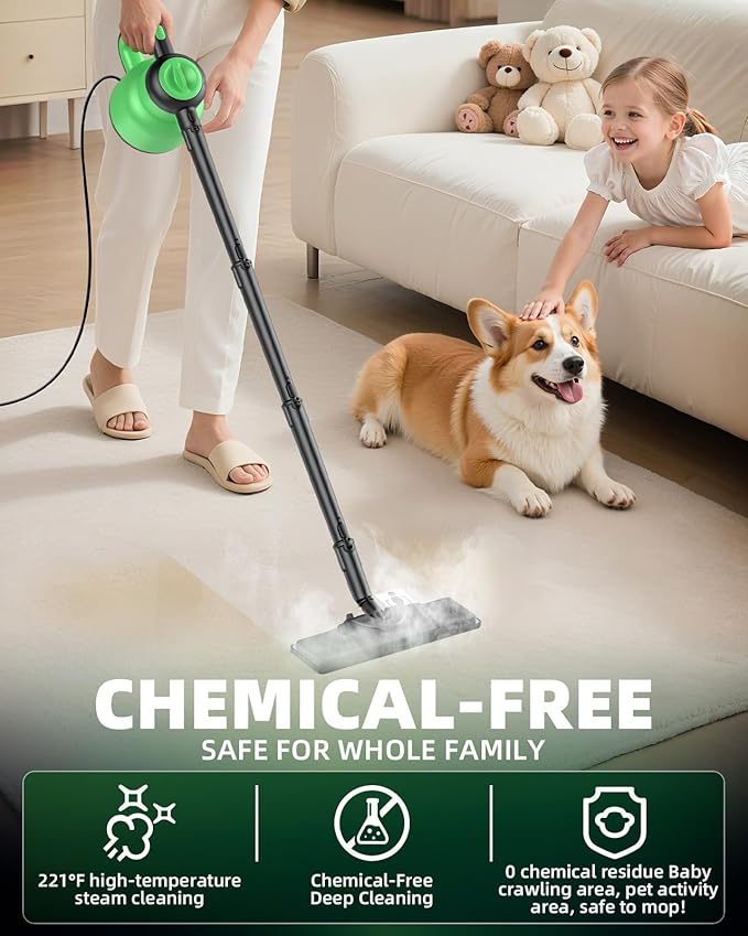 Steam Mop with Detachable Handheld Steam Cleaner for Home, 12-in-1 Multi Accessories, Quick 15s Heat, 221°F Floor Steamer & 320ml Water Tank, Powerful Steamer for Cleaning Floor, Carpet, Windows, Tile