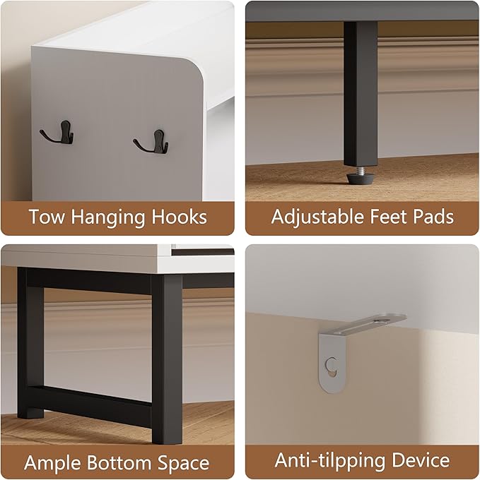 Shoe Cabinet with 6 Flip Drawers, Freestanding Hidden Shoe Storage Organizer for Entryway, Narrow Slim Shoe Rack Cabinet with Open Storage & Hooks for Front Door Entrance, Living Room, Hallway, White