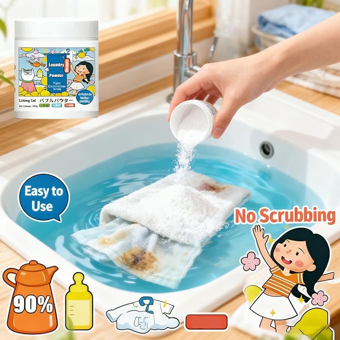 XIRUJNFD Hyper Concentrated Strong Stain Remover Powder, Oxygen Laundry Powder, Professional Strong Formula for Clothes, Safe on Colors, Removes 99% of Stains, 17.6 Fl Oz (2)