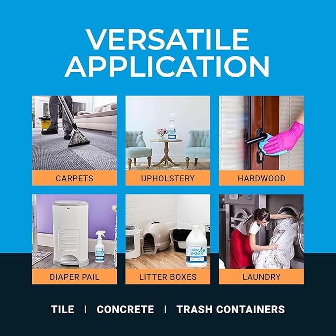 KINZUA ENVIRONMENTAL Urine B-Gone, Professional Enzyme Odor Eliminator & Pet Stain Remover, Human, Cat & Dog Urine Cleaner, Effective on Laundry, Carpets & More, Citrus Scent, 1 Gallon