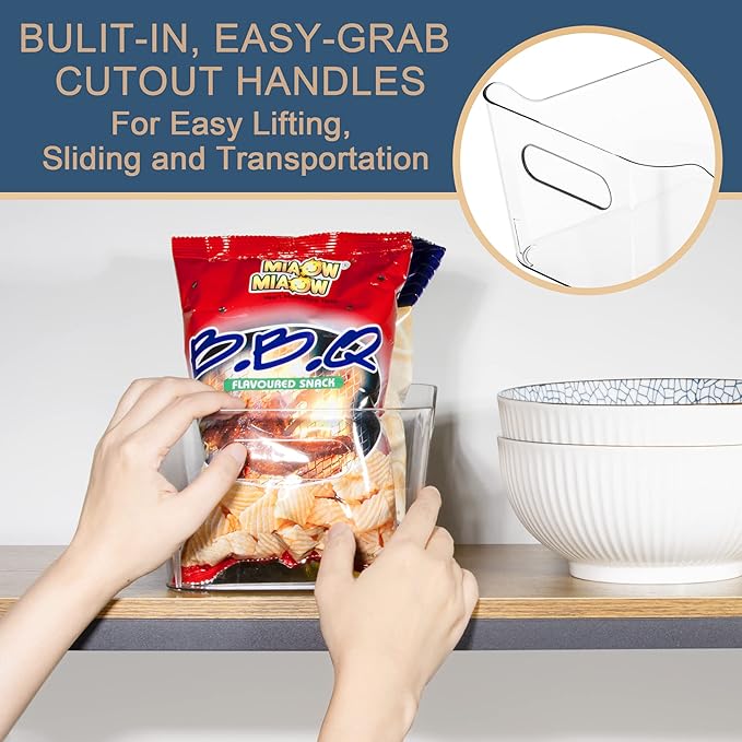 Tiawudi 12 Pack Plastic Storage Bins, Multi-Use Organizer Bins, Pantry Organizer, Clear Storage Containers for Home, Kitchen, Office, Cabinet, Shelf and Fridge Organization