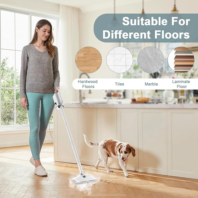 Steam Cleaner, 6 in1 Rotated Steam Mop Cleaner with 2 Modes, 2 Microfiber Pads, 400ML Removable Tank, 23FT Power Cable, Detachable Steam Mops for Floor, Laminate Floor, Tiles Cleaning (Sliver Gray)