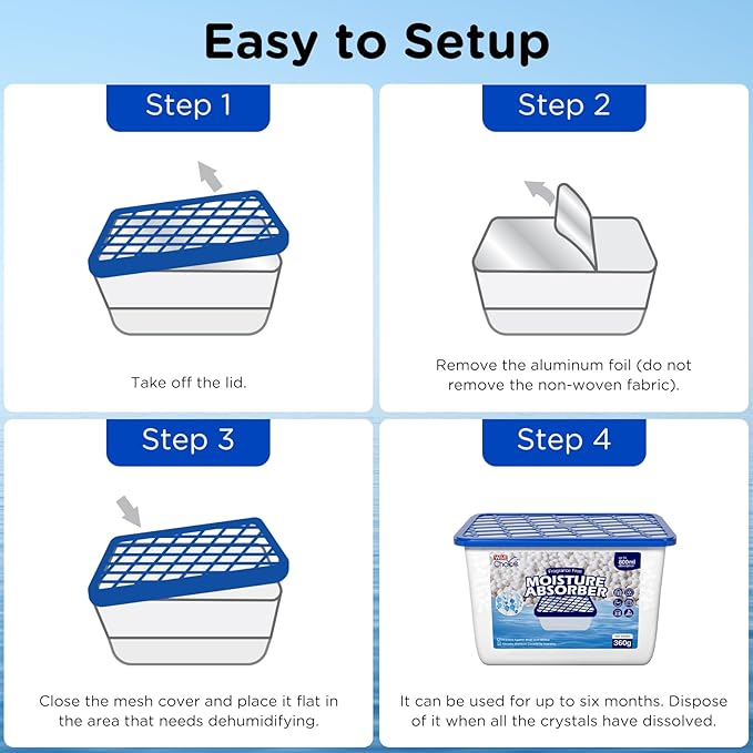 W&E Choice Moisture Absorbers, Fragrance-Free Dehumidifier Boxes for Home, Bathroom, Closet, RV & Car, 3 Pack 12.7 OZ