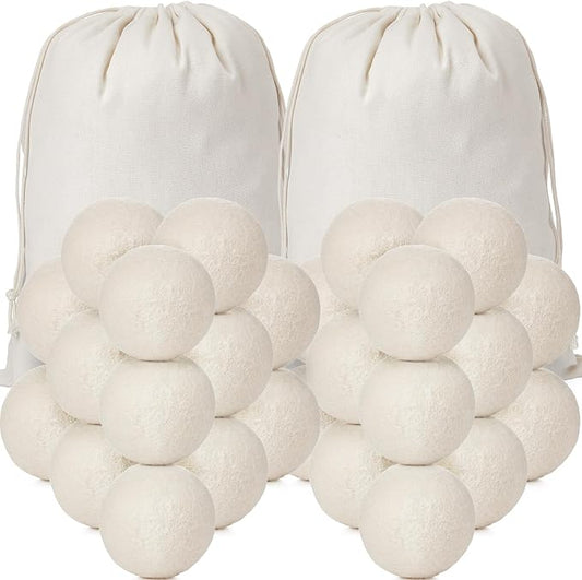 Roowest 46 Pcs Wool Dryer Balls Set Reusable Laundry Wool Balls with Muslin Bags Fabric Softener Anti Wrinkle Anti Static Saving Energy and Time