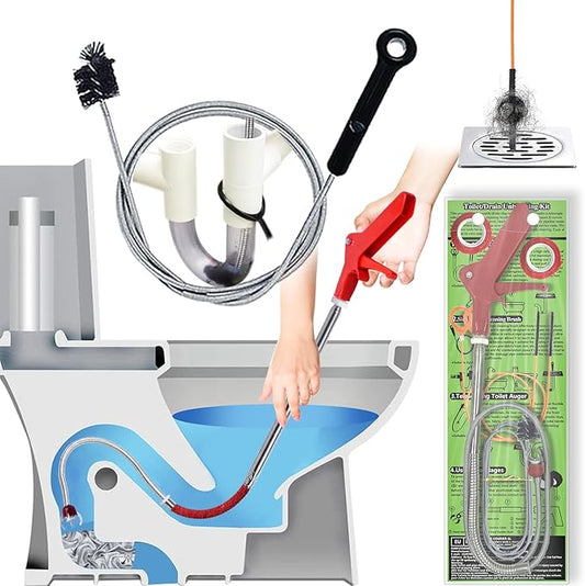 Toilet Auger/Drain Clog Remover Tool Kit-1PCS Toilet Snake Grabber,2PCS Drain Snake Hair Remover＆1PCS AC Drain Line Cleaner Tool for Blocking and Cleaning Toilets, Kitchen Sinks, Bath Tubs and Sewers
