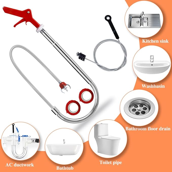 Toilet Auger/Drain Clog Remover Tool Kit-1PCS Toilet Snake Grabber,2PCS Drain Snake Hair Remover＆1PCS AC Drain Line Cleaner Tool for Blocking and Cleaning Toilets, Kitchen Sinks, Bath Tubs and Sewers