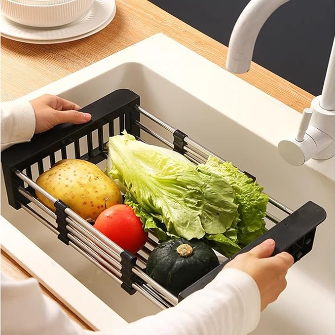 Large Dish Drying Rack - Extendable Dish Rack, Multifunctional Dish Rack for Kitchen Counter, Anti-Rust Dish Drainers with Cutlery and Cup Holders (Black)