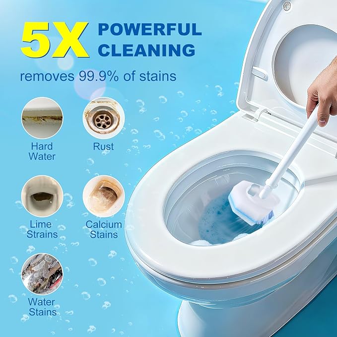 64 Pcs Disposable Toilet Bowl Wand Refills, Toilet Bowl Cleaners Scrubber, 5X Cleaning Power Toilet Brush Heads Replacement Cleaner Refill Pads Compatible with Clorox