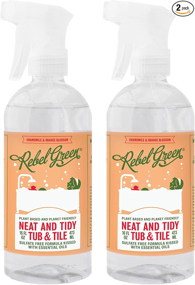 Rebel Green Neat and Tidy Tub & Tile Bathroom Cleaner Spray - Chamomile Orange Blossom Scent - Plant-Based Formula for Showers, Sinks, Tubs, Toilets, and Tile - 24 fl oz - 2 Pack