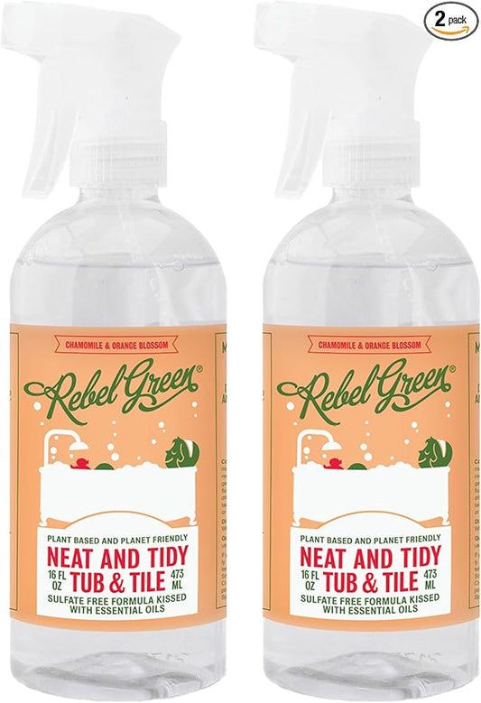 Rebel Green Neat and Tidy Tub & Tile Bathroom Cleaner Spray - Chamomile Orange Blossom Scent - Plant-Based Formula for Showers, Sinks, Tubs, Toilets, and Tile - 24 fl oz - 2 Pack