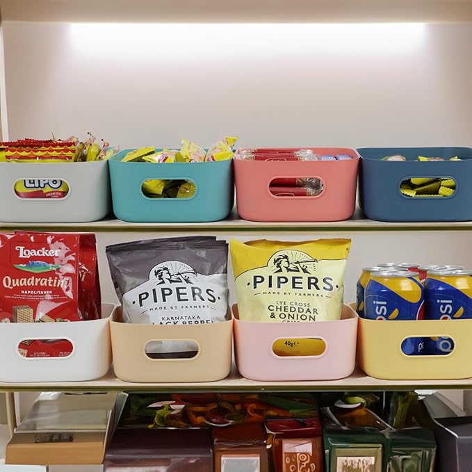 8 Pack Small Drawer Organizer Bins, Plastic Storage Bins Storage Containers for Kitchen Pantry Bathroom Cabinet Organization and Storage Bin Organizing Boxes