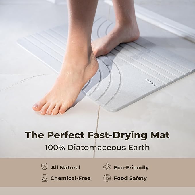 Stone Bath Mat, Diatomaceous Earth Non-Slip Stone Shower Mat - Quick Drying Absorbent Bath Mats for Bathroom - Elegant & Modern Design, Easy to Clean (23.5 x 15) - Grey