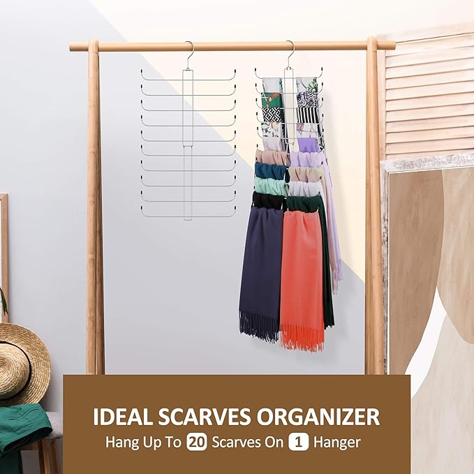 ZEDODIER Scarf Organizer Scarf Hanger for Closet, Rotatable Sturdy Hijab Holder Holds 20 Scarves, Space Saving Closet Organizers and Storage, Silver