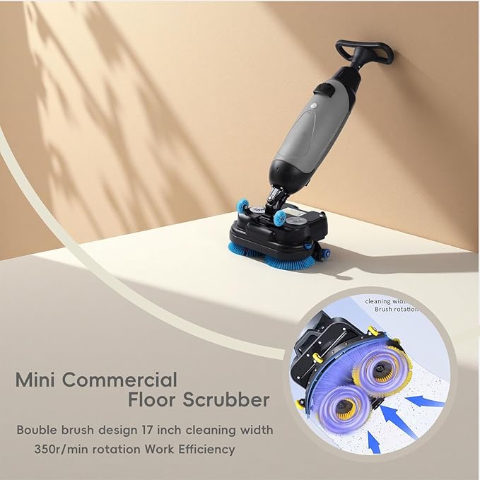Commercial Electric Floor Scrubber Tile Polisher, Carpet Extractor Power Scrub Brush, Imop. 360°Rotating, Self-Propelled, Convenient Cordless. Fits Vinyl, Rubbermaid, Concrete, Luxury Vinyl Floor.