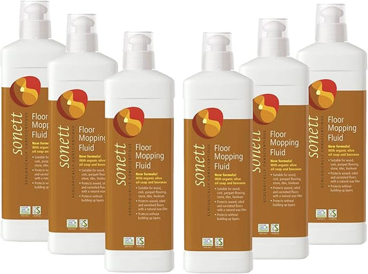 Sonett Organic Floor Cleaner -Protects waxed, oiled and varnished floors with a natural wax film without build-up 17 fl. oz (Pack of 6)
