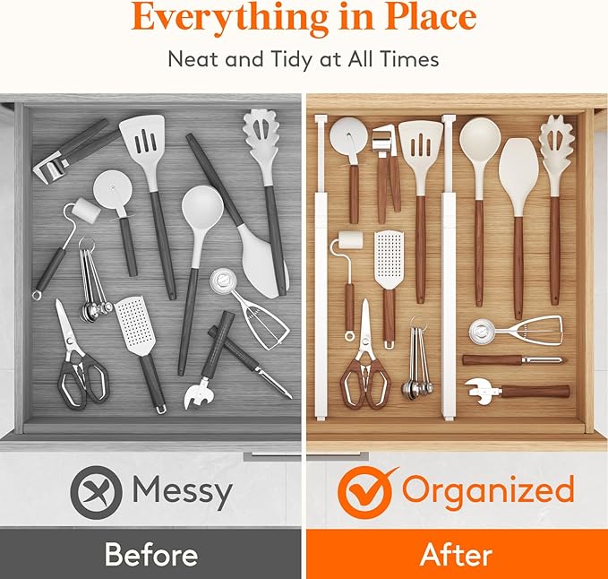 Lifewit 10 Pack Kitchen Drawer Dividers 2.36" High, 11"-17" Adjustable Drawer Organizer for Utensils/Clothes/Makeup, Plastic Expandable Separators in Dresser/Bedroom/Bathroom/Office Storage