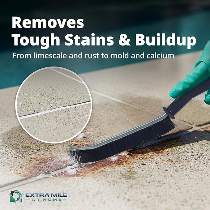 Acid Magic 32 oz Grout Cleaner Bundle with Heavy-Duty Gloves & Grout Brush - 3 Items - Shower Tile Cleaner Removes Limescale, Calcium & Buildup on Swimming Pools and Floors