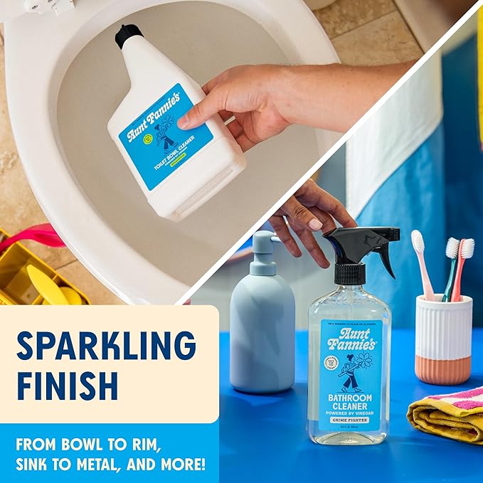 Aunt Fannie's Bathroom Cleaning Bundle, Natural Bathroom Cleaner Spray and Toilet Bowl Cleaner, Vinegar and Plant-Based Formula, Streak-Free, Non-Toxic, Safe for Kids and Pets, Pack of 2