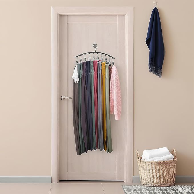 YRXEFY Legging Organizer for Closet, 2 Pack Metal Yoga Pants Hangers with 10 Clips Holds 20 Leggings, Space Saving Hanging Closet Organizer for Small Spaces, Apartment Essentials, Dorm Organization, C