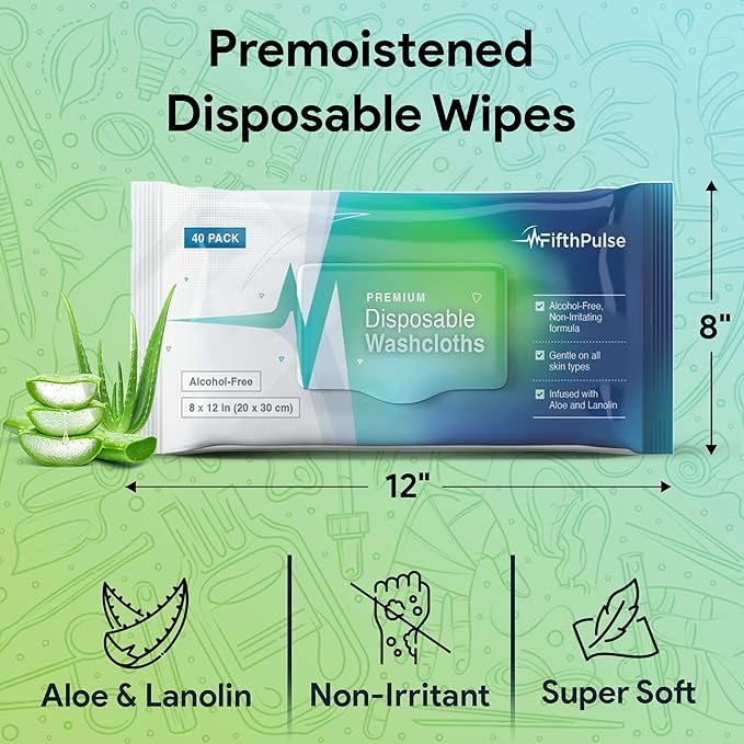 Disposable Body Wipes For Adults 400 Count (10 x 40 Packs) -Premoistened Washcloths For Elderly Bathing Infused With Aloe and Lanolin -Alcohol-Free Adult Wet Wipes, Extra Large 8” x 12” Wash Cloth