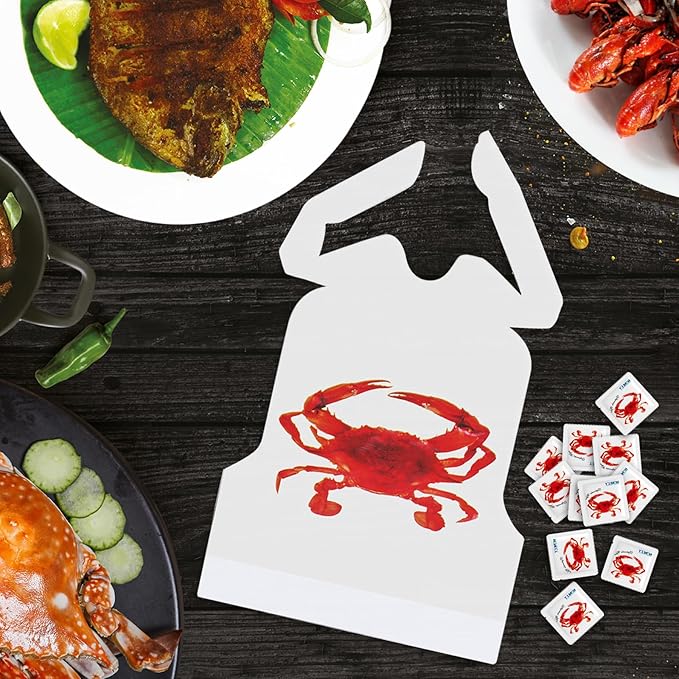 Nonley 60/100 Pack Crab Bib + Wet Wipe Set, Disposable Plastic Crawfish Bibs for Adults Seafood Boil Party Supplies