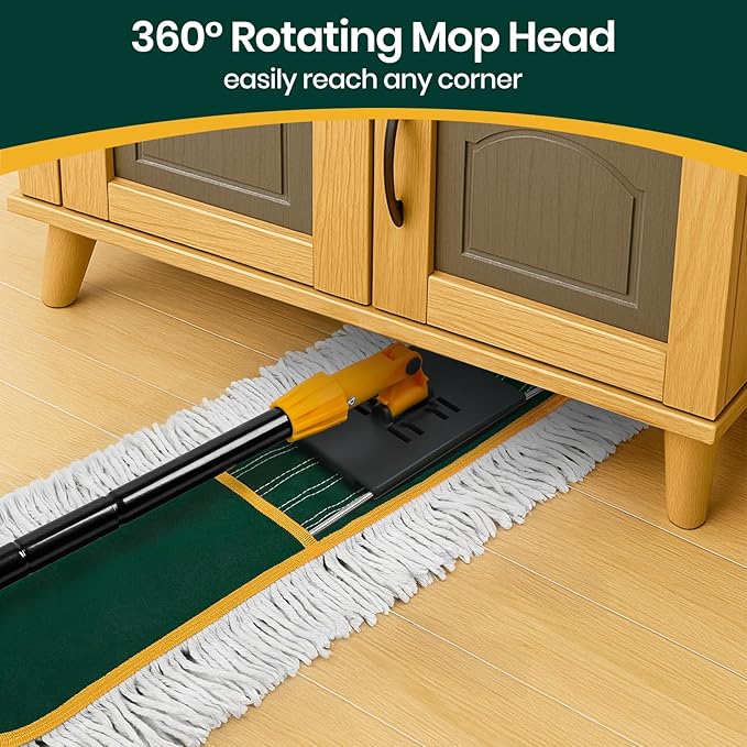 36” Commercial Duster Mops, Extra Large Floor Duster with 2 Replacement Pads, 60” Long Handle Heavy Duty Industrial Wet&Dry Flat Mop for Hardwood Floors, Marble, Laminate, Tile, Concrete, Garage