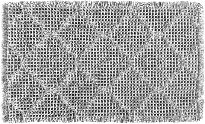 ZALL Waffle Bath Mat,Super Absorbent Non Slip Bathroom Rug,Grey 24x36inch,Geometric Diamond Machine Washable Ultra Soft Floor Mats Gray