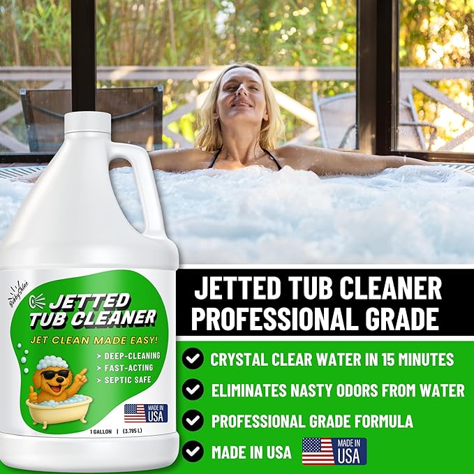 Jetted Tub Cleaner for Whirlpool & Jacuzzi Baths – Deep Jet Line & Pipe Flush Formula Removes Yuck, Buildup & Residue – Heavy Duty Bathtub Jet Cleaner for Acrylic & Fiberglass Tubs – Made in USA