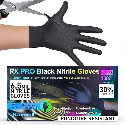 Raxwell Black Nitrile Disposable Gloves, Latex Free Food Grade, 6.5mil Mechanic Gloves for Cooking and BBQ