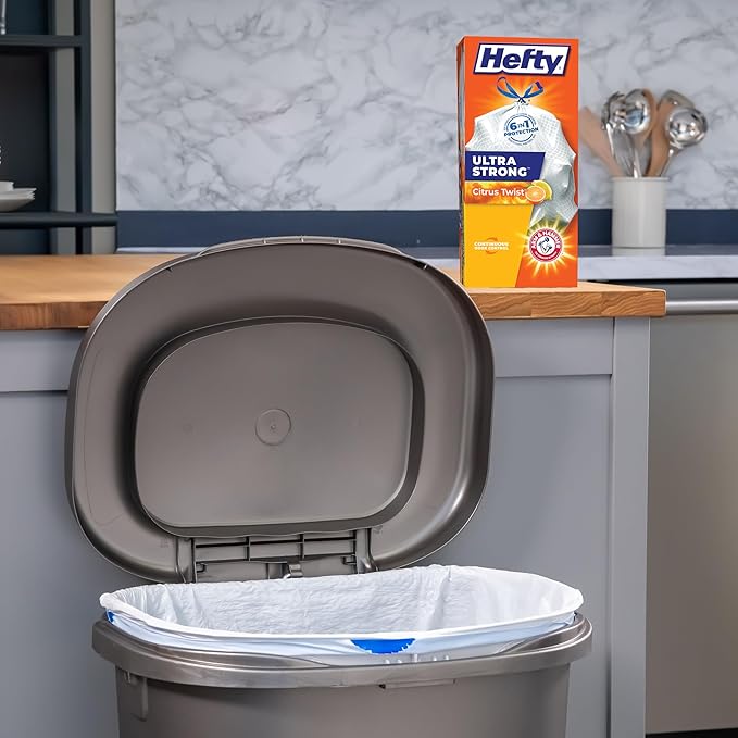 Hefty Ultra Strong Trash Bags 13 Gallon | Tall Kitchen | Drawstring Closure | Odor Control | Citrus Scent | 40 Bags, Pack of 6