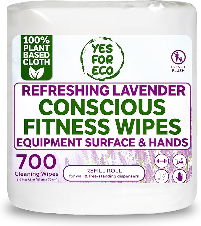 Plant-Based Eco-Conscious Fitness Wipes | Infused with Lavender & Tea Tree Oil | All-Purpose Cleaning Wipes for Yoga, Pilates, and Gym Equipment (700 Count (Pack of 1))