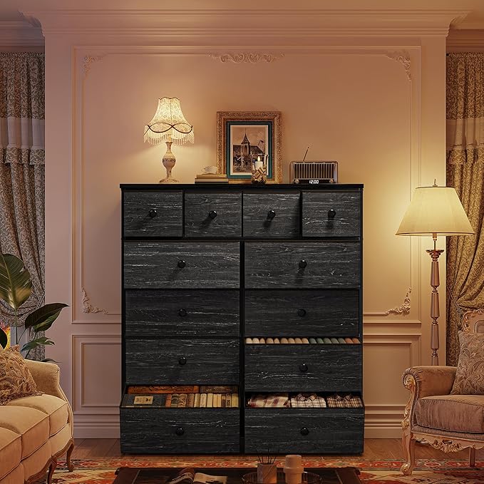 Dresser for Bedroom Drawer Organizer Storage Drawers, Fabric Dressers & Chests of Drawers, Sturdy Metal Frame, Wood Top, Entryway, Bedroom Furniture (Charcoal Black)