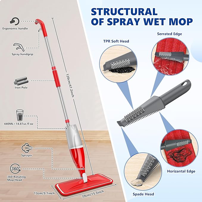 Spray Mops for Floor Cleaning: EXEGO Wet Mop with 3 Washable Microfiber Pads for Swiffer Powermop - Floor Flat Mop Dust Dry Nops for Hardwood Tile Wood Laminate Vinyl Marble - Home Commercial Mop