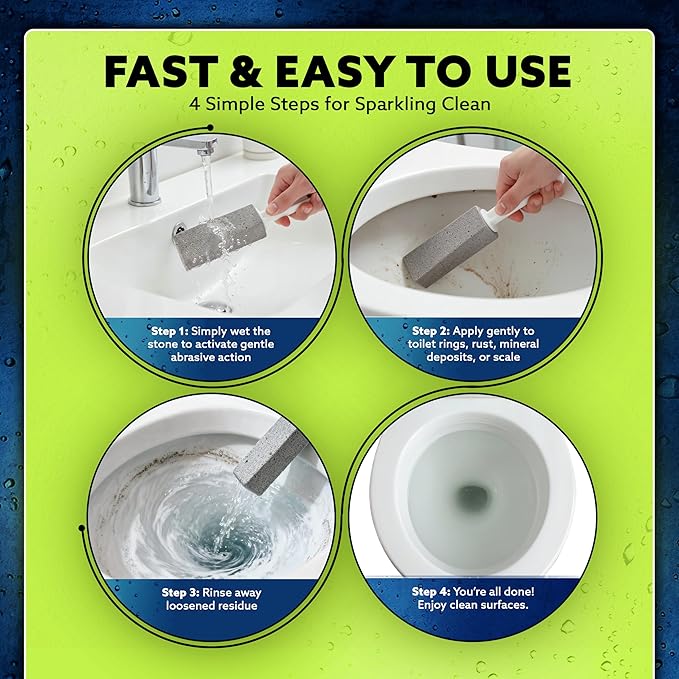 PUMIE Pumice Stone Toilet Bowl Cleaner (2-Pack) - Toilet Pumice Stone with Handle - Heavy Duty Scouring Stick for Rings, Bowls, Hard Water Stains, Lime, Rust, Sink - Includes Handle for Easy Use