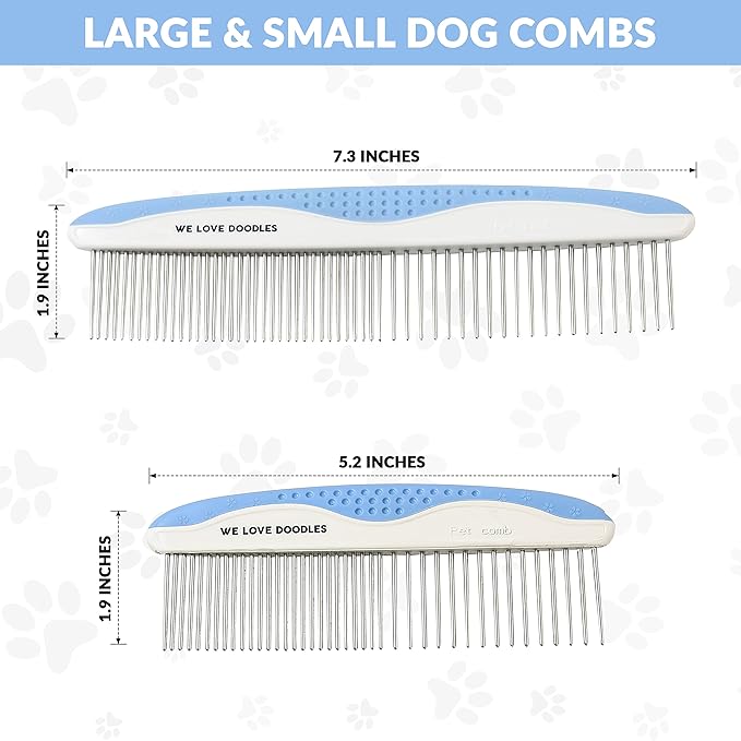 We Love Doodles Flea Comb for Dogs and Metal Dog Grooming Comb | Dog Face Comb | Fine Tooth Tear Stain Remover Metal Comb | Removes Tangles & Matts | Dematting Pet Combs | Detangler For Matted Hair