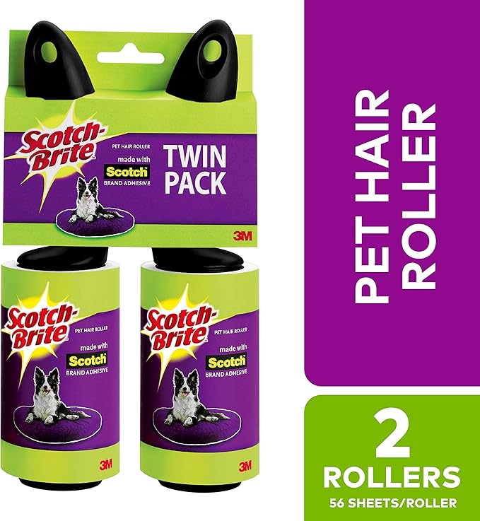Scotch-Brite Pet Hair & Lint Roller, Twin Pack, Works Great On Pet Hair, 2 Rollers, 56 Sheets Per Roller