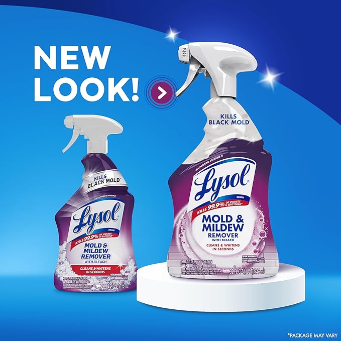 Lysol Mold & Mildew Remover Spray, Bathroom & Shower Cleaner, Disinfectant Spray, Stain Remover with Bleach, Tough on Black Mold, Multipurpose Cleaner for Home and Kitchen, 32oz